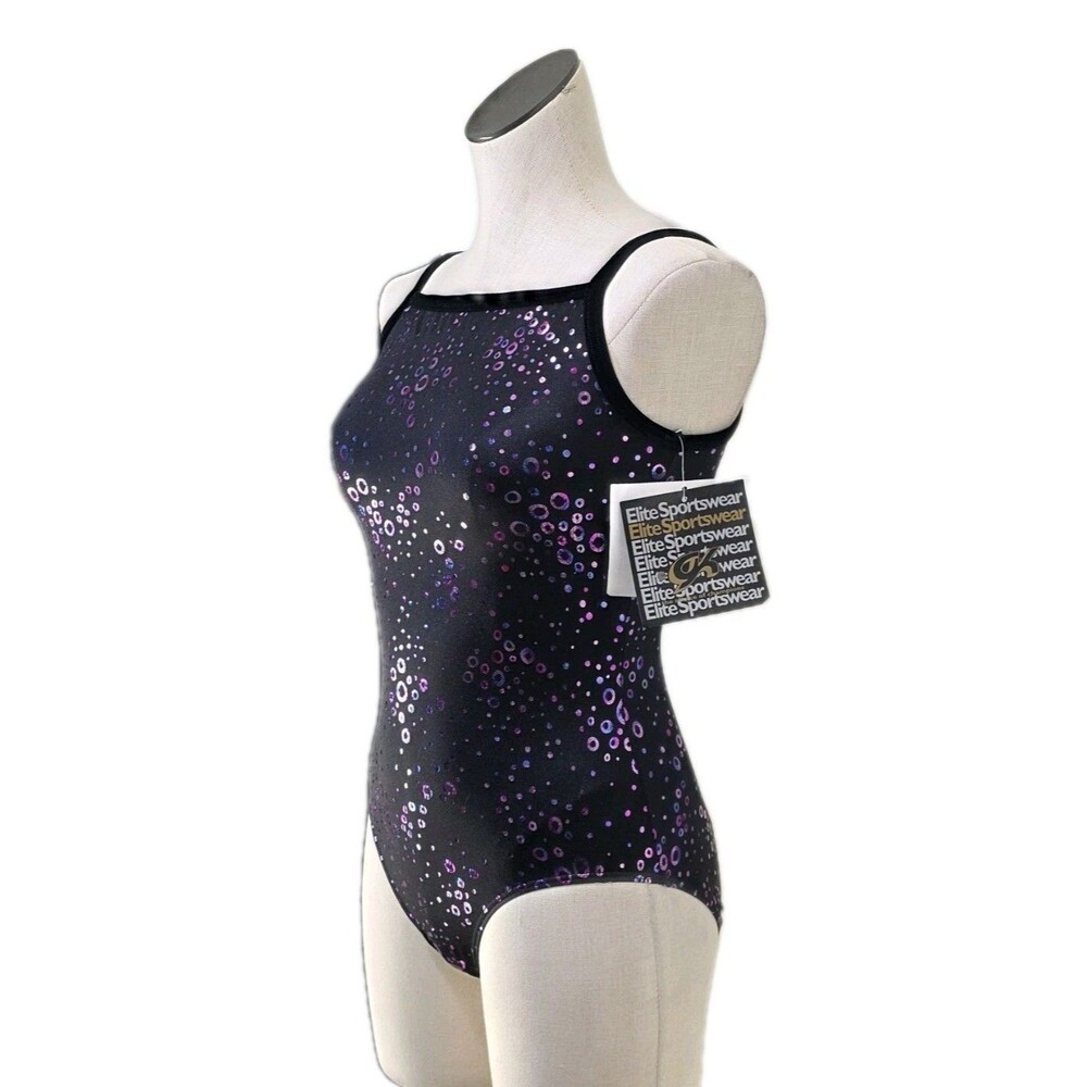 GK Elite VTG Metallic Bubble Holographic Dance Cami Leotard Black AM Adult M